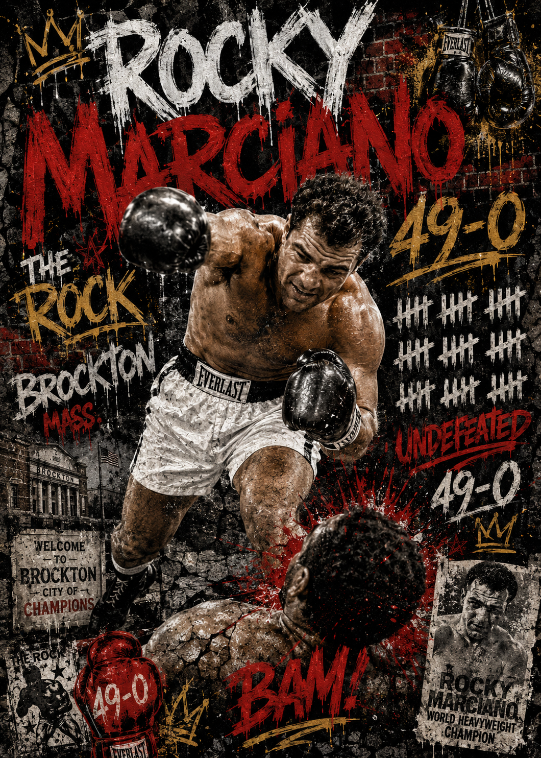Rocky Marciano — 49-0 Undefeated — 5×7 Canvas Art