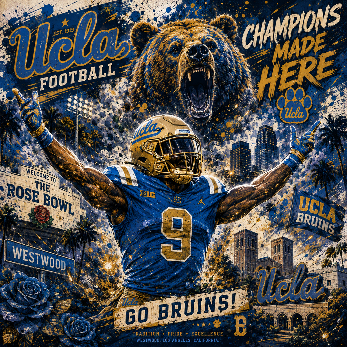UCLA Football — Champions Made Here — 4×4 Tile Art