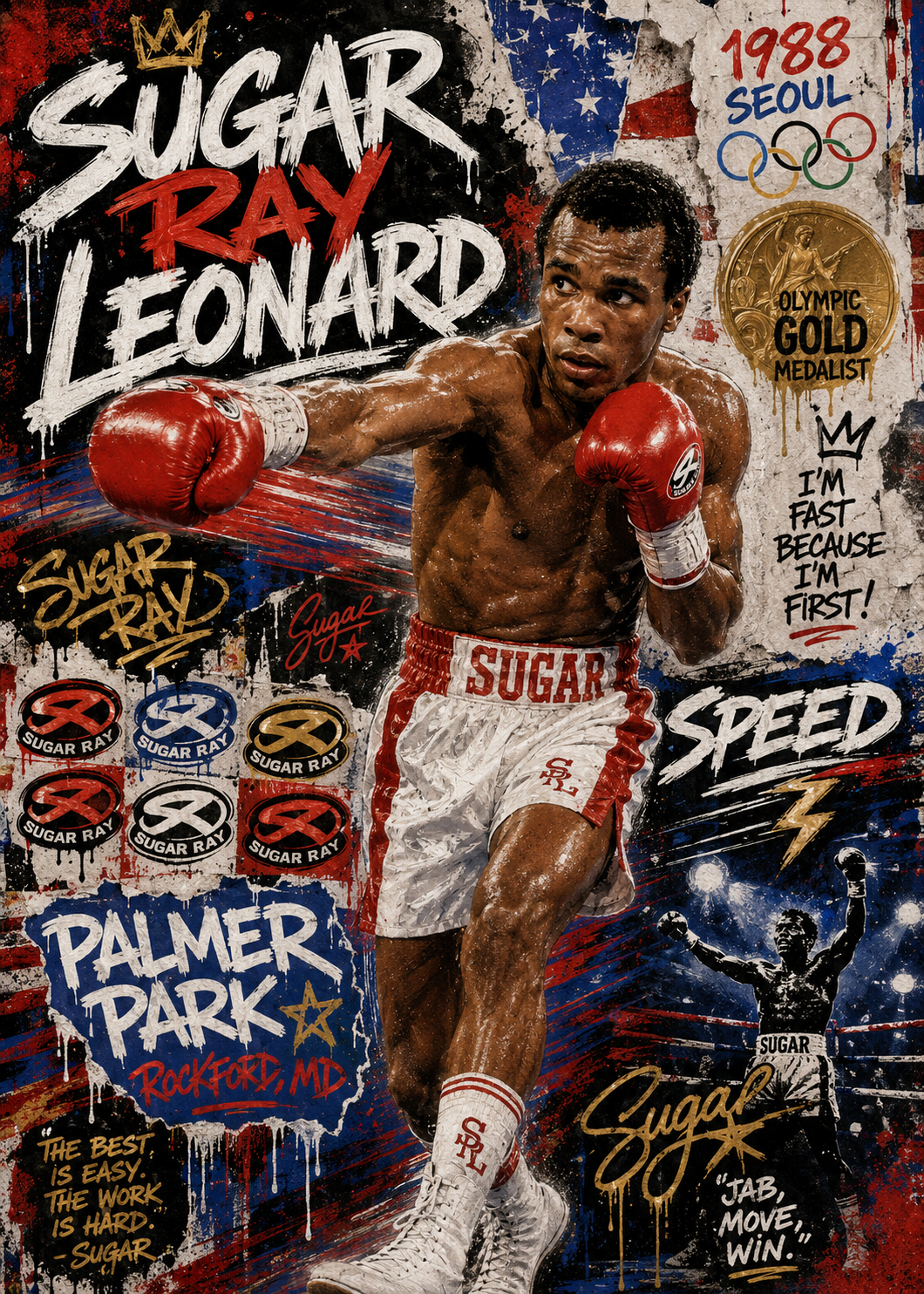 Sugar Ray Leonard — Olympic Gold — 5×7 Canvas Art