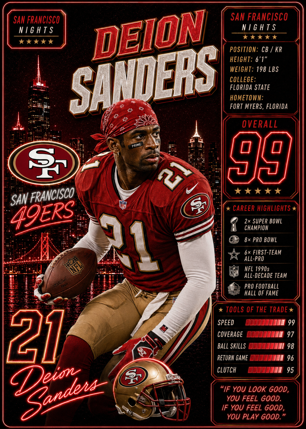 Deion Sanders — 4×4 Tile Art