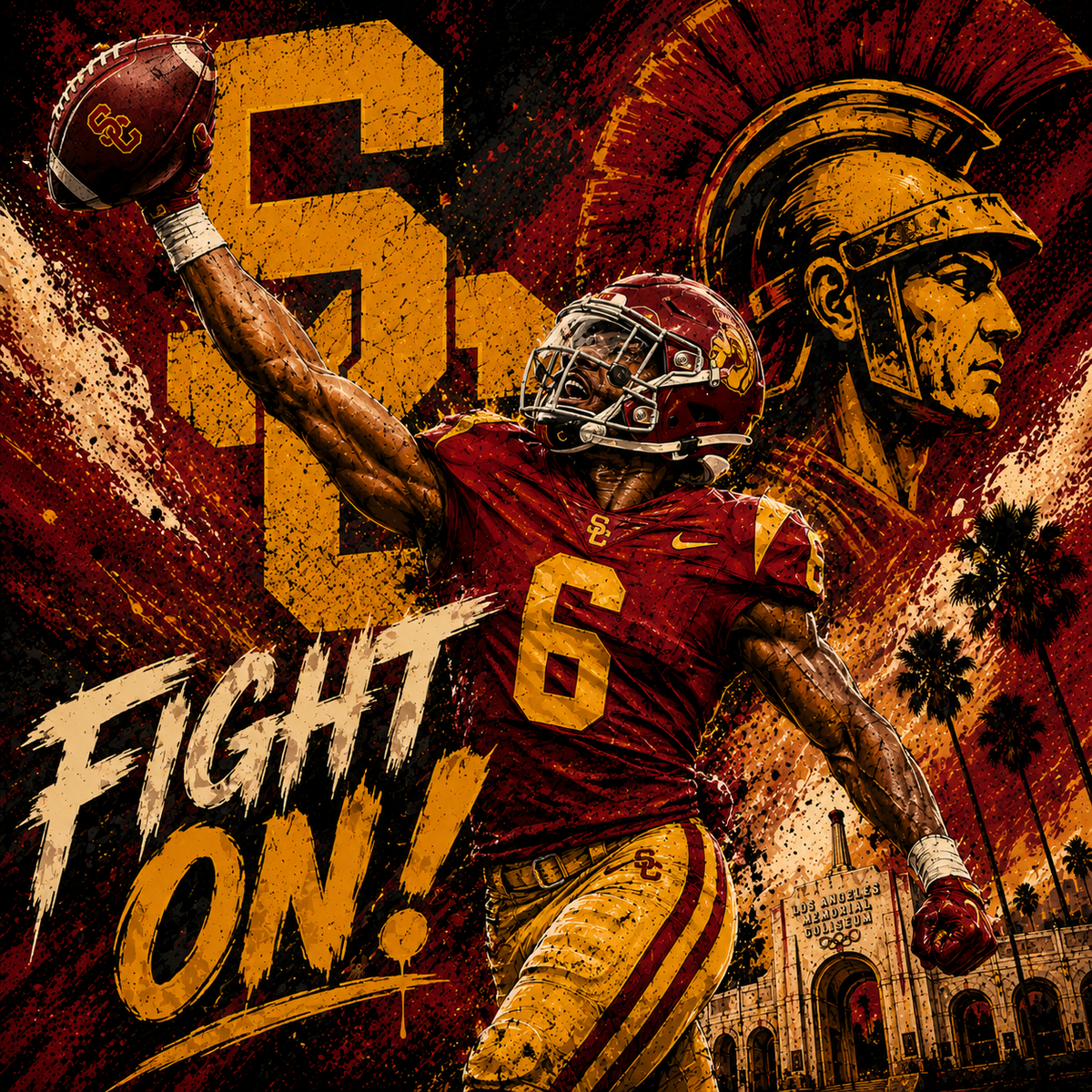 USC Football — Fight On Catch — 4×4 Tile Art