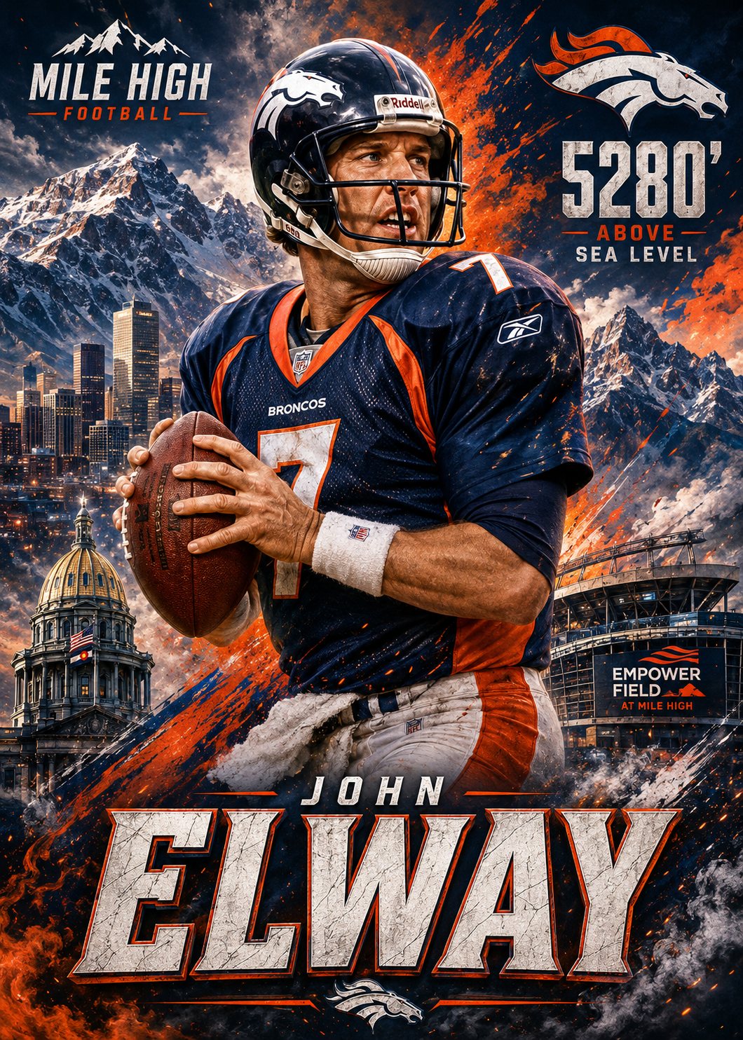 John Elway — 5×7 Canvas Art