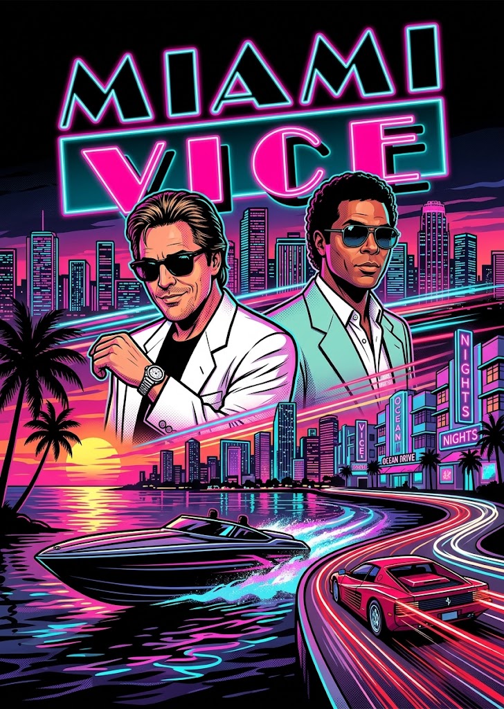 Miami Vice — Neon Nights — 5×7 Canvas Art
