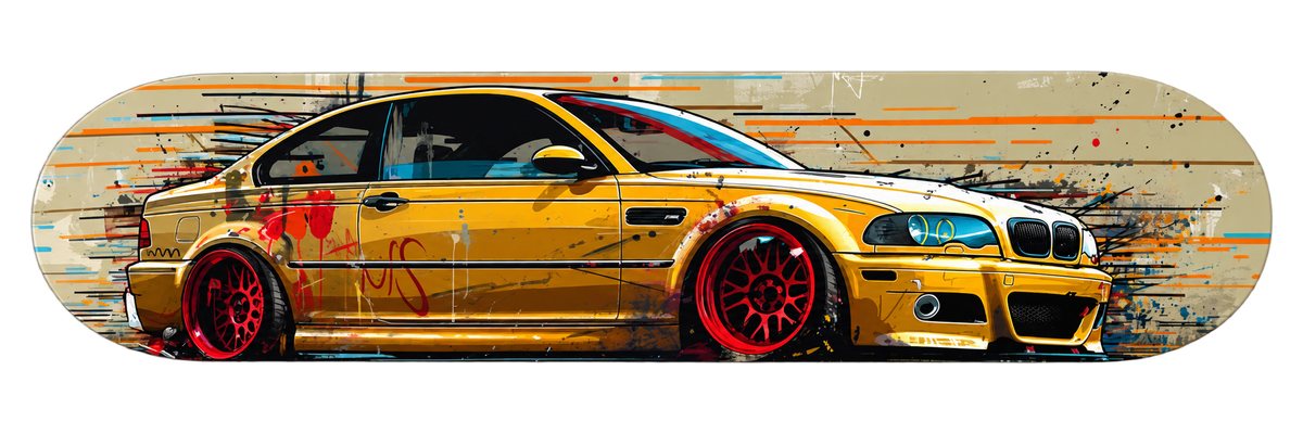 BMW Gold Graffiti Red Wheels — Skateboard Deck