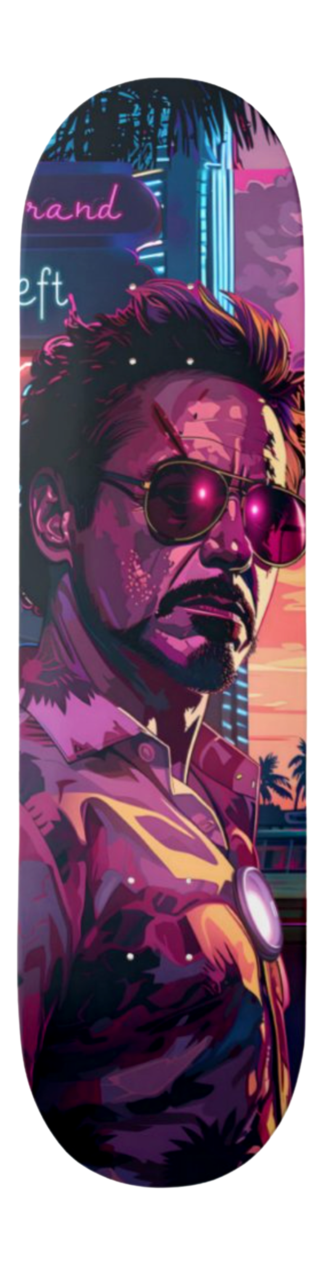 Tony Stark Neon Portrait — Skateboard Deck