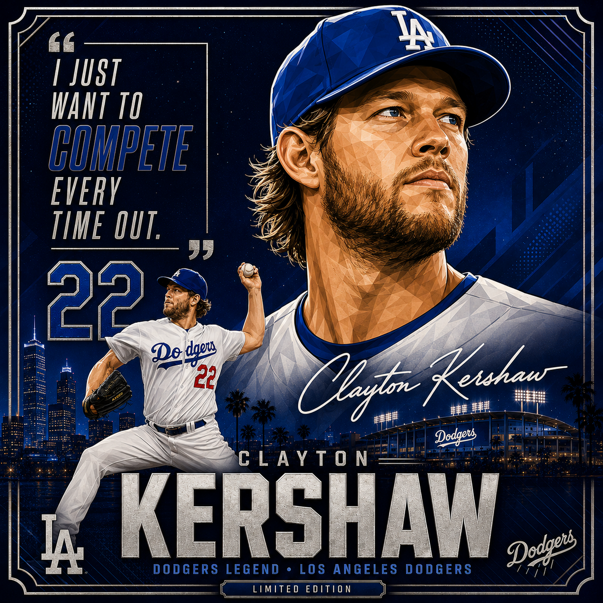 Clayton Kershaw – Dodgers 4x4 Tile