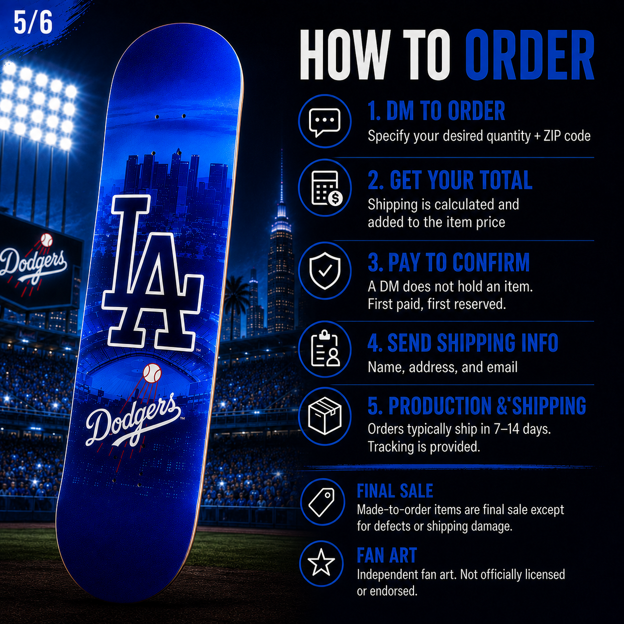 LA Baseball 2- Customized Skateboard