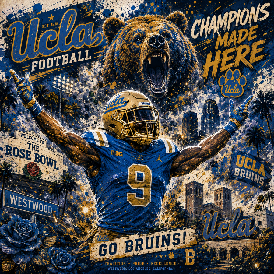 UCLA Football — Champions Made Here — 4×4 Tile Art