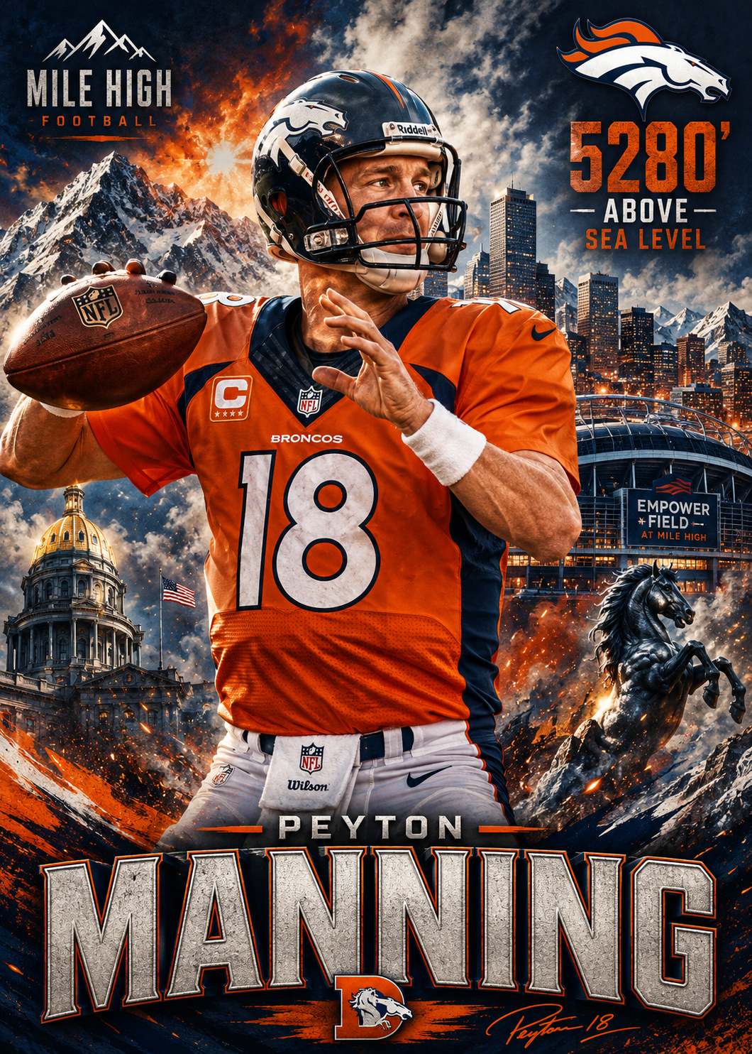Peyton Manning — 4×4 Tile Art