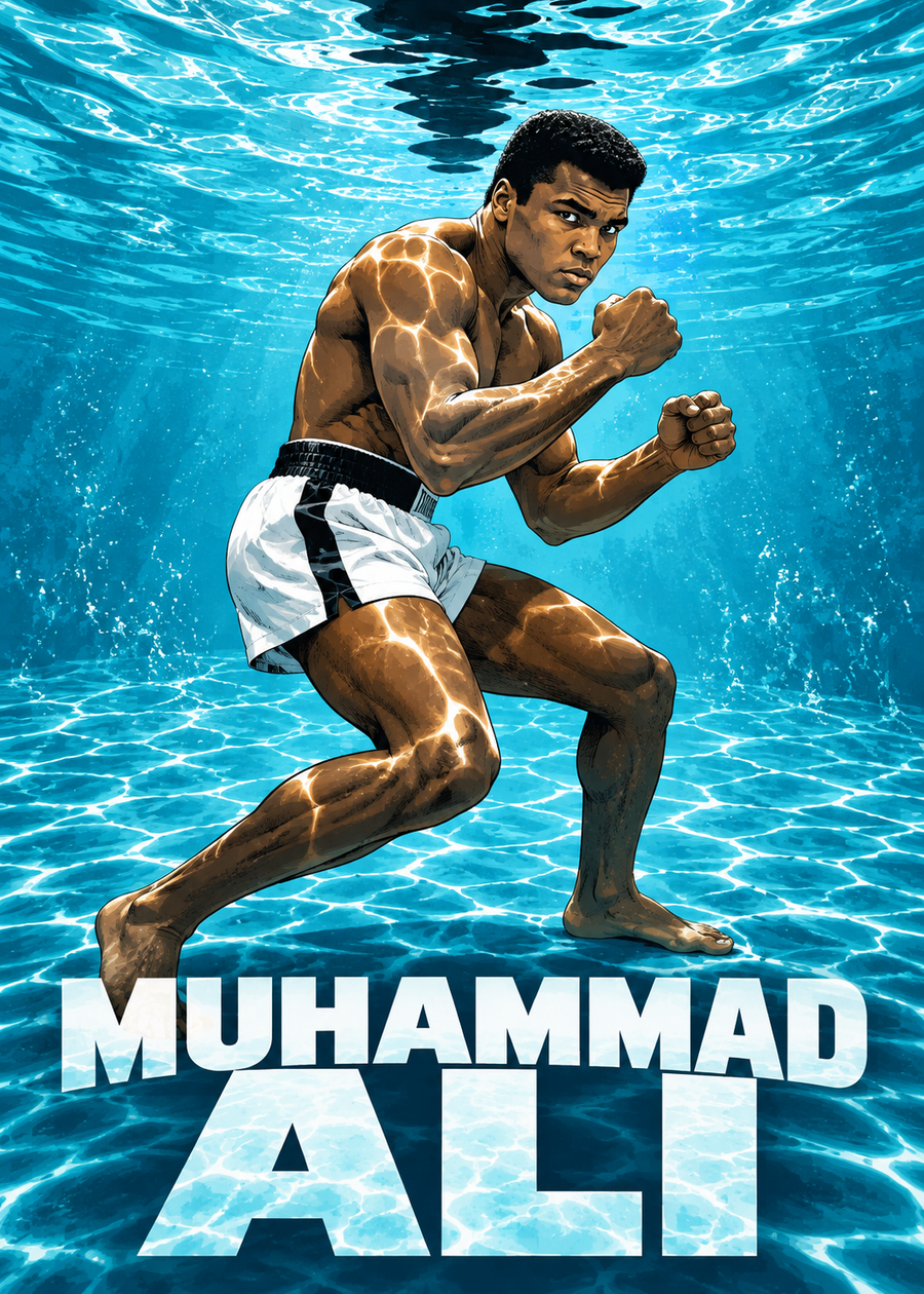 Muhammad Ali — Underwater Fighter — 5×7 Canvas Art