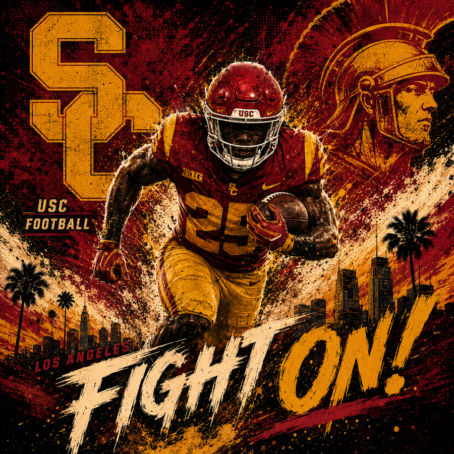 USC Football — Fight On Runner — 4×4 Tile Art