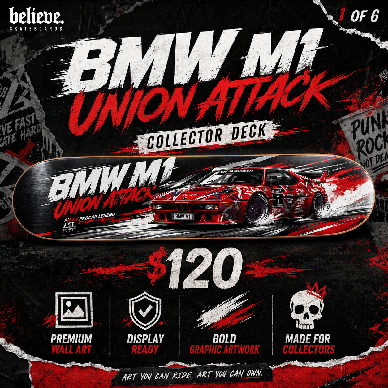 BMW M1 - Guitar God Custom Skateboard