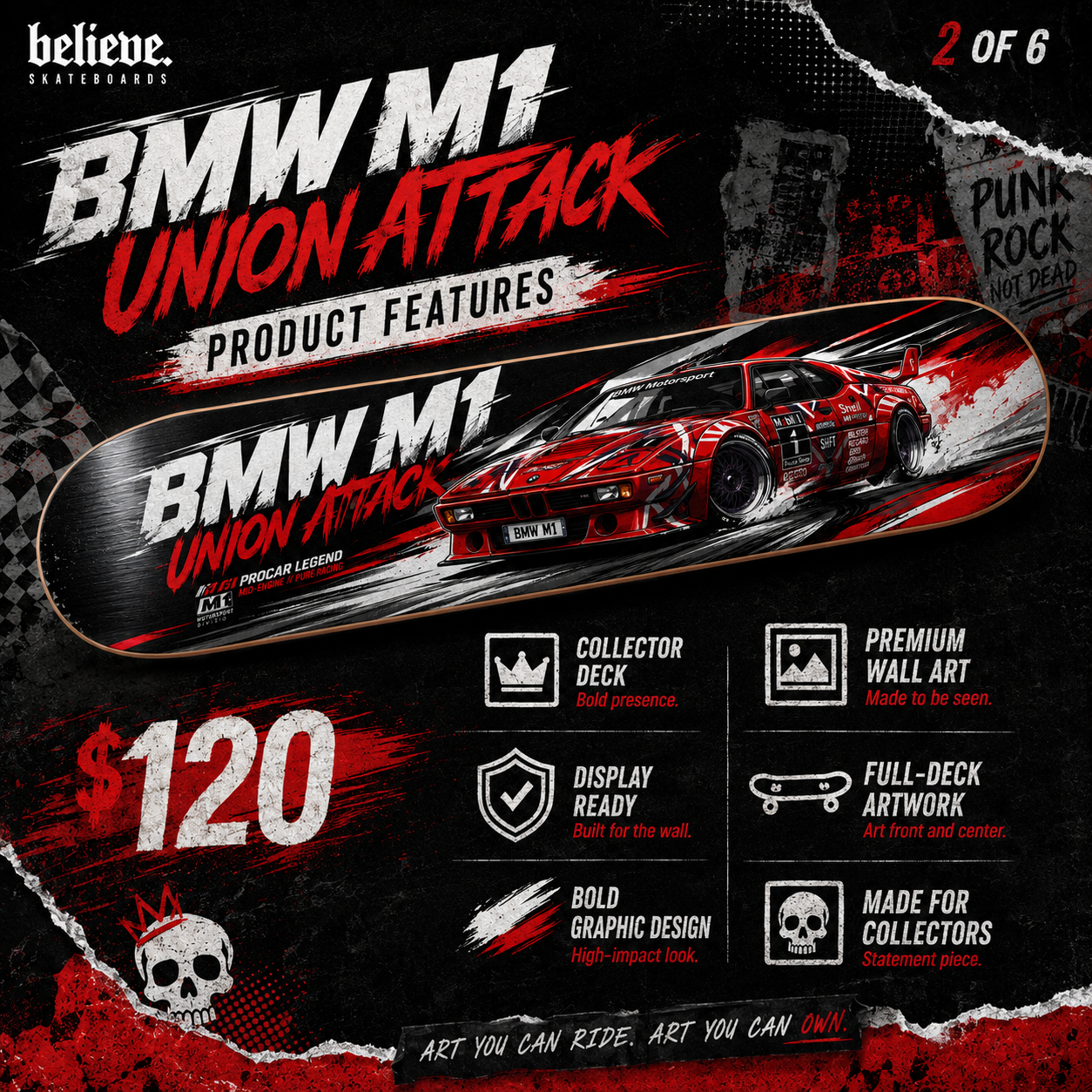 BMW M1 - Guitar God Custom Skateboard