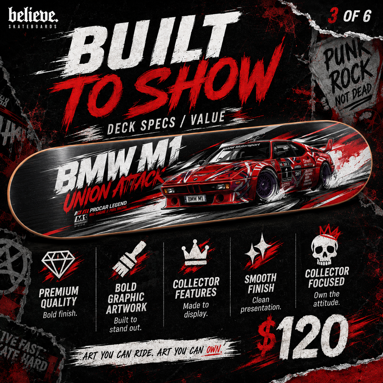 BMW M1 - Guitar God Custom Skateboard