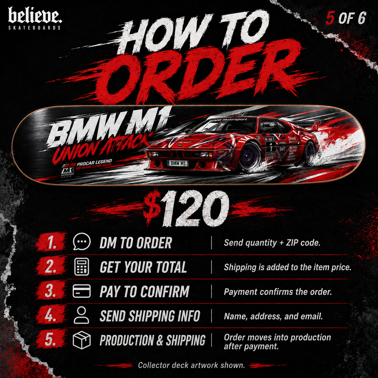 BMW M1 - Guitar God Custom Skateboard