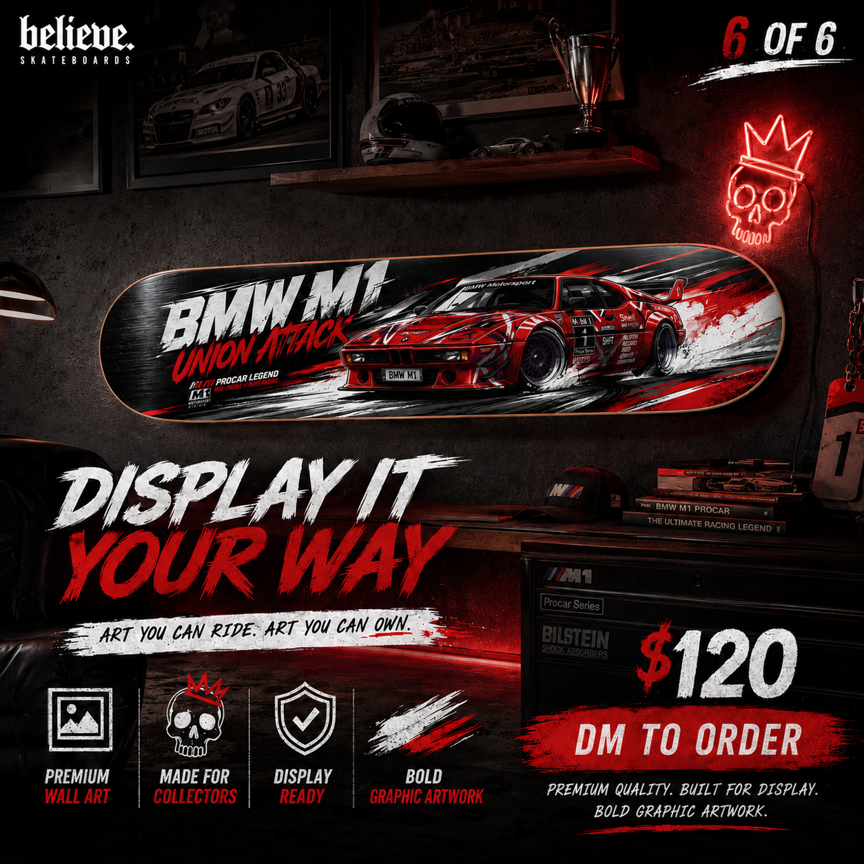 BMW M1 - Guitar God Custom Skateboard