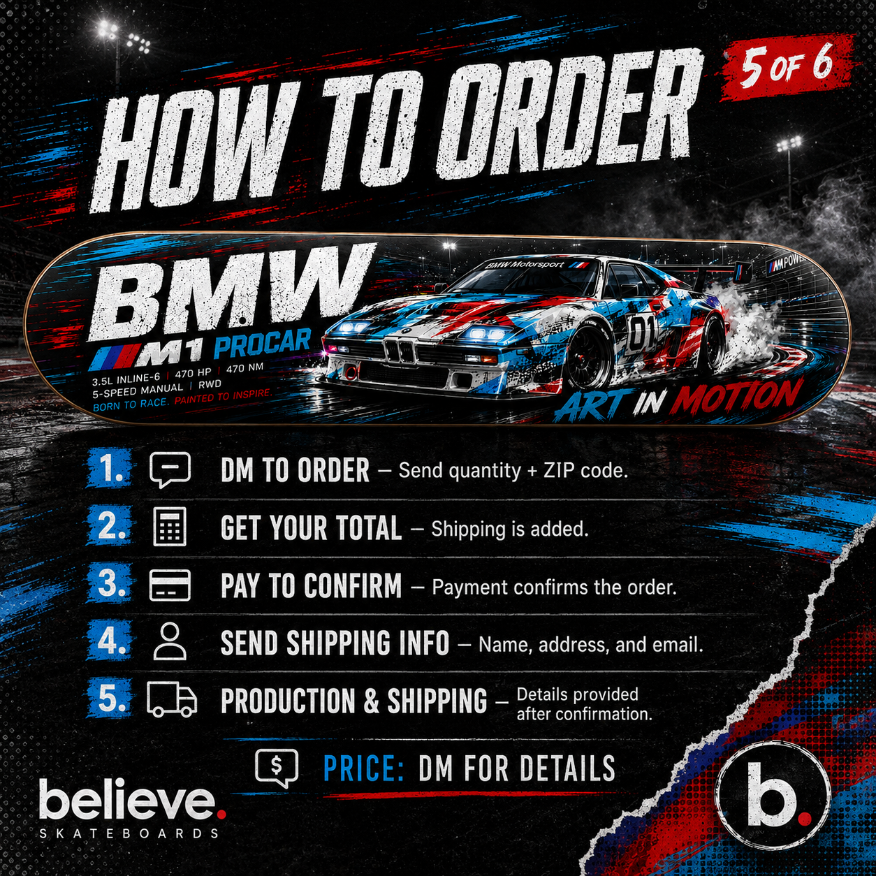 BMW M1 PROCAR - Custom Skateboard
