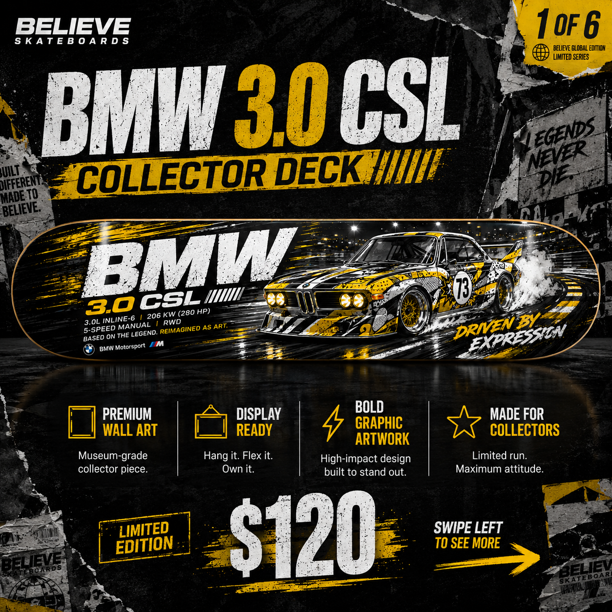 BMW 3.0 CSL - Custom Skateboard
