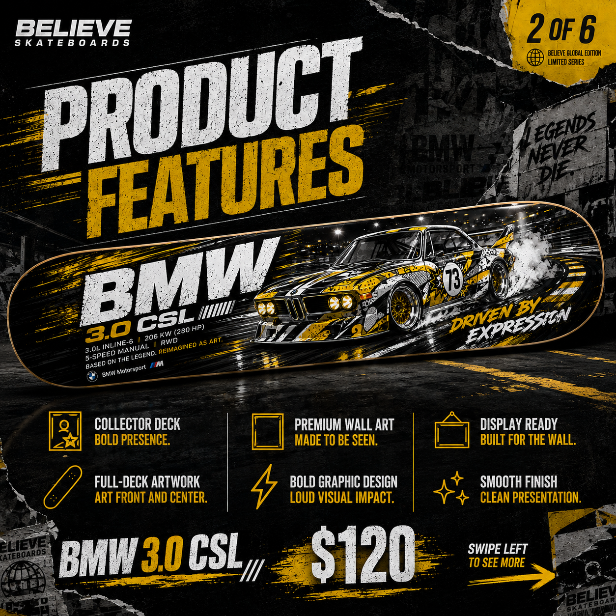 BMW 3.0 CSL - Custom Skateboard