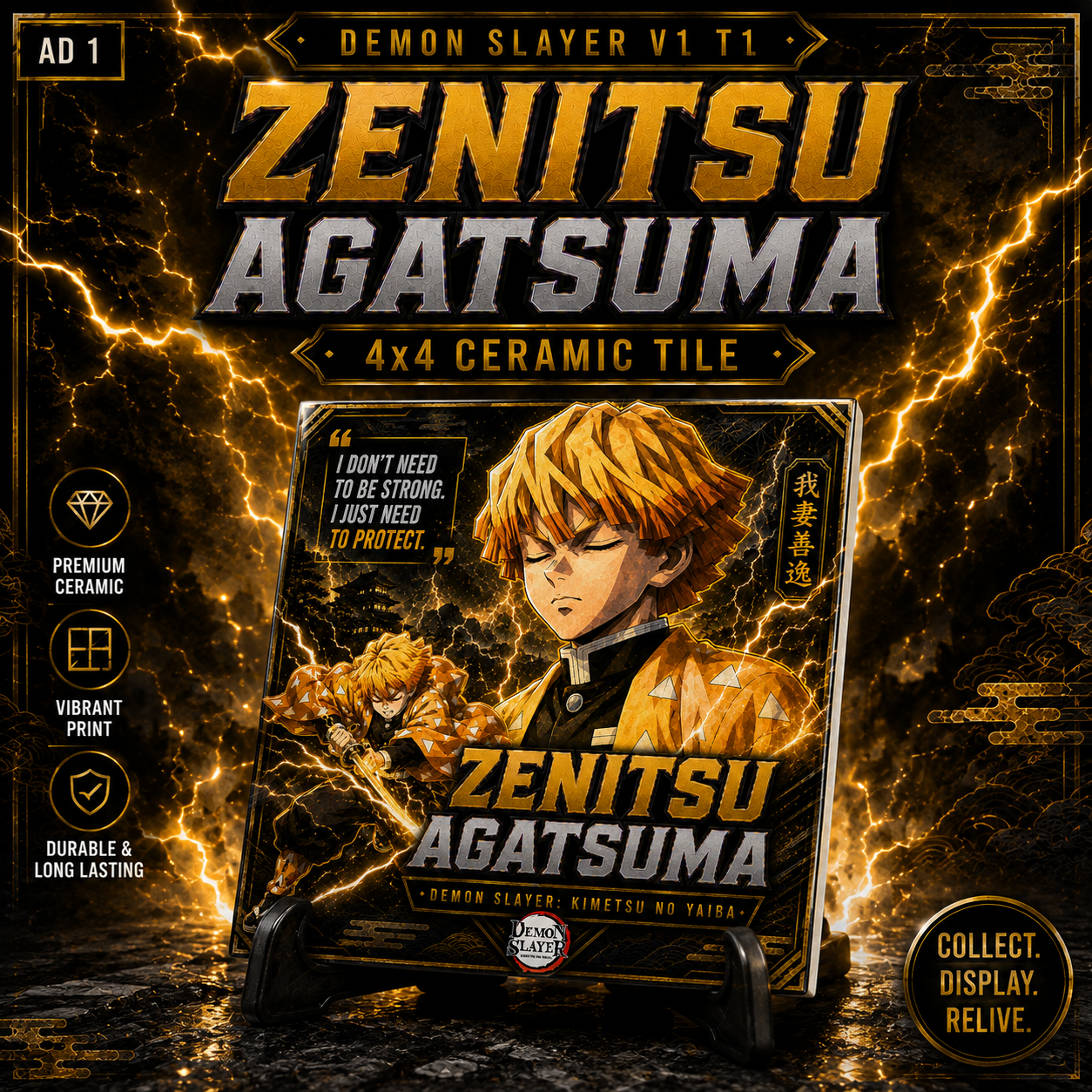 Slayer of Demons- Zenitsu- 4x4 Tile