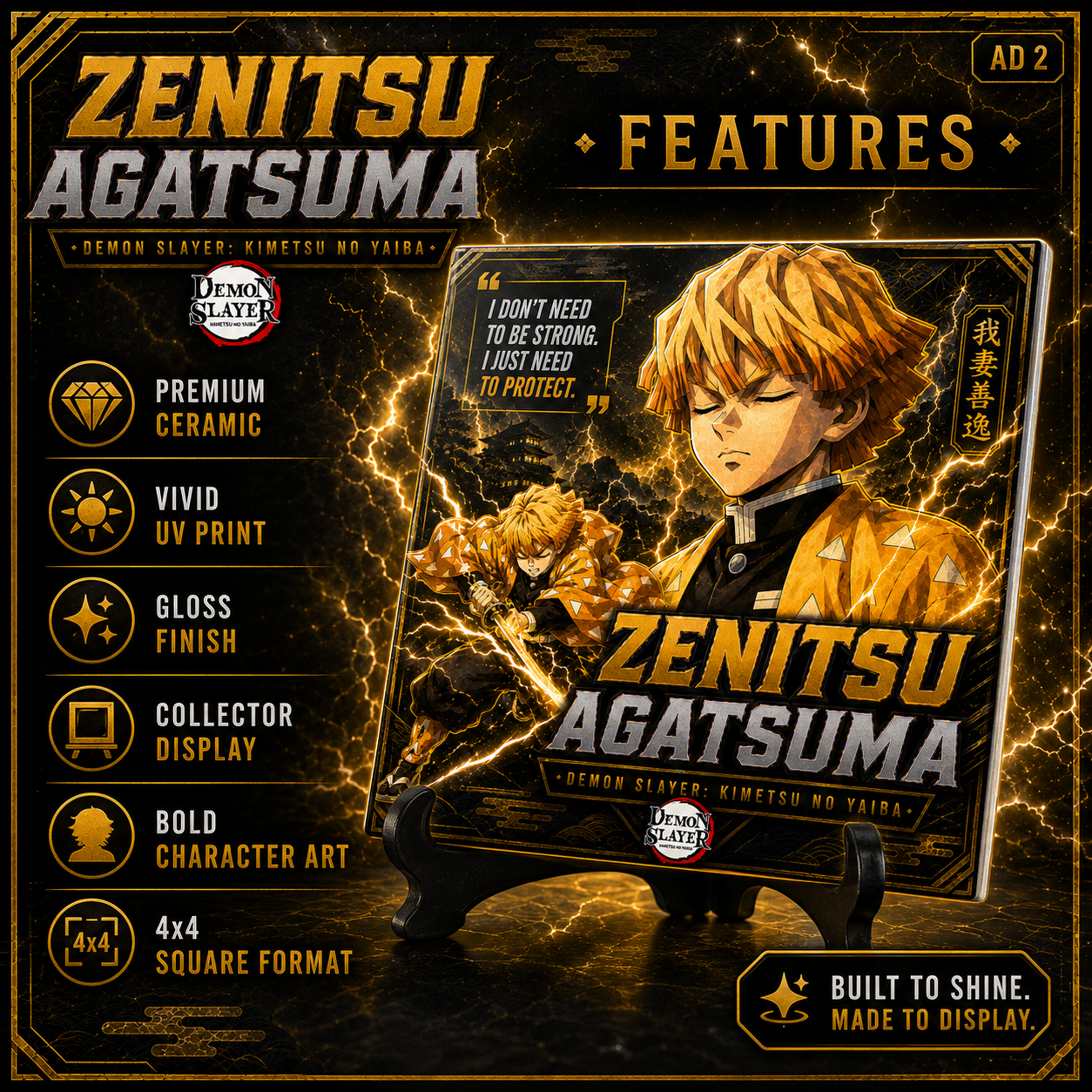 Slayer of Demons- Zenitsu- 4x4 Tile