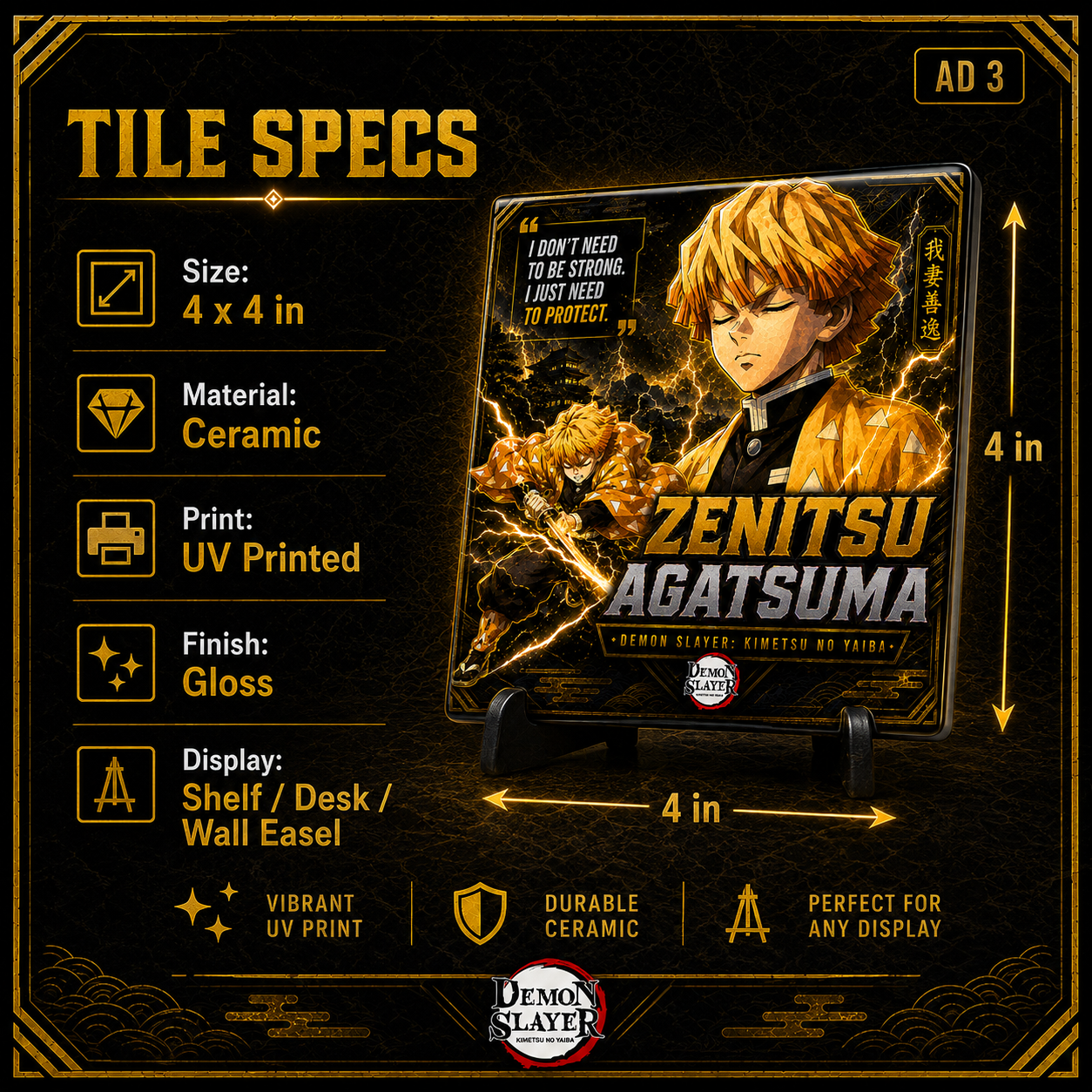 Slayer of Demons- Zenitsu- 4x4 Tile