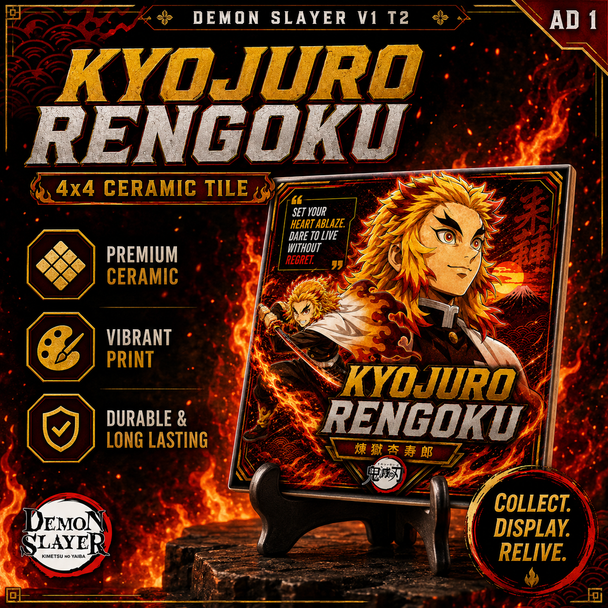 Slayer of Demons- Rengoku- 4x4 Tile