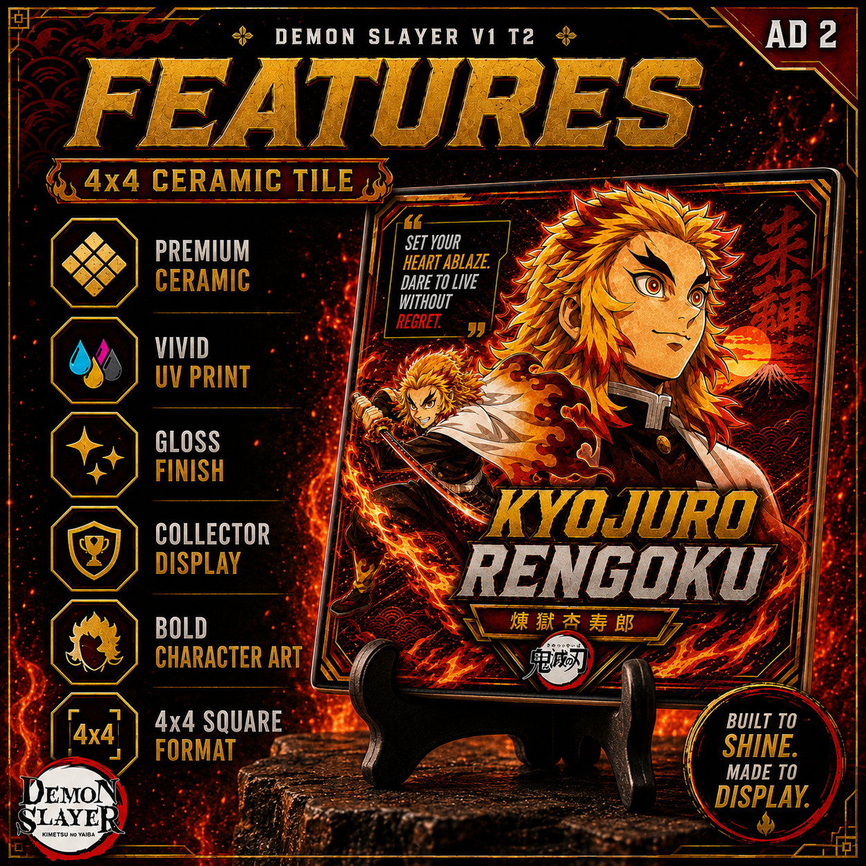 Slayer of Demons- Rengoku- 4x4 Tile