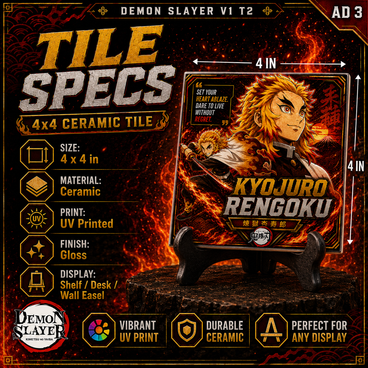 Slayer of Demons- Rengoku- 4x4 Tile