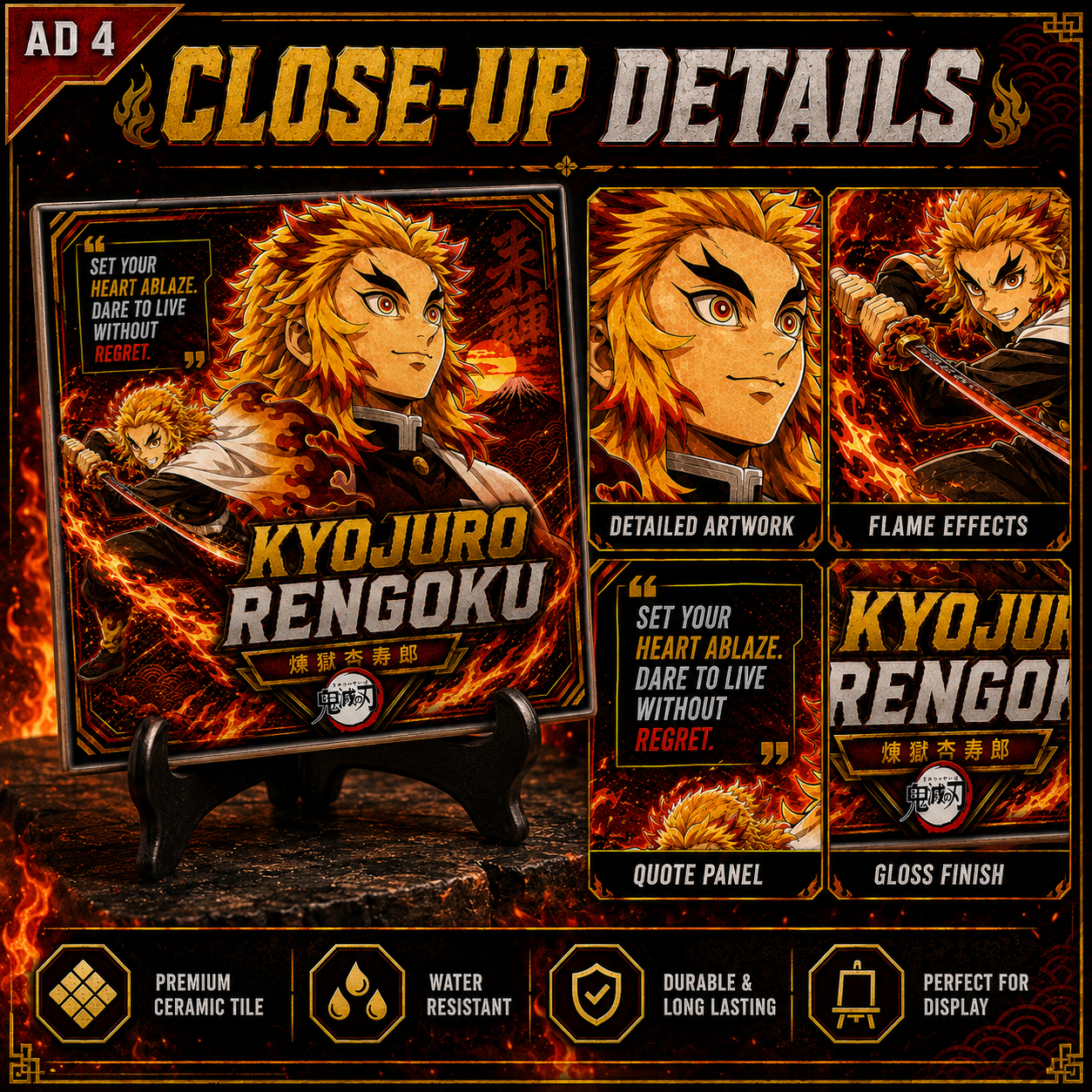 Slayer of Demons- Rengoku- 4x4 Tile