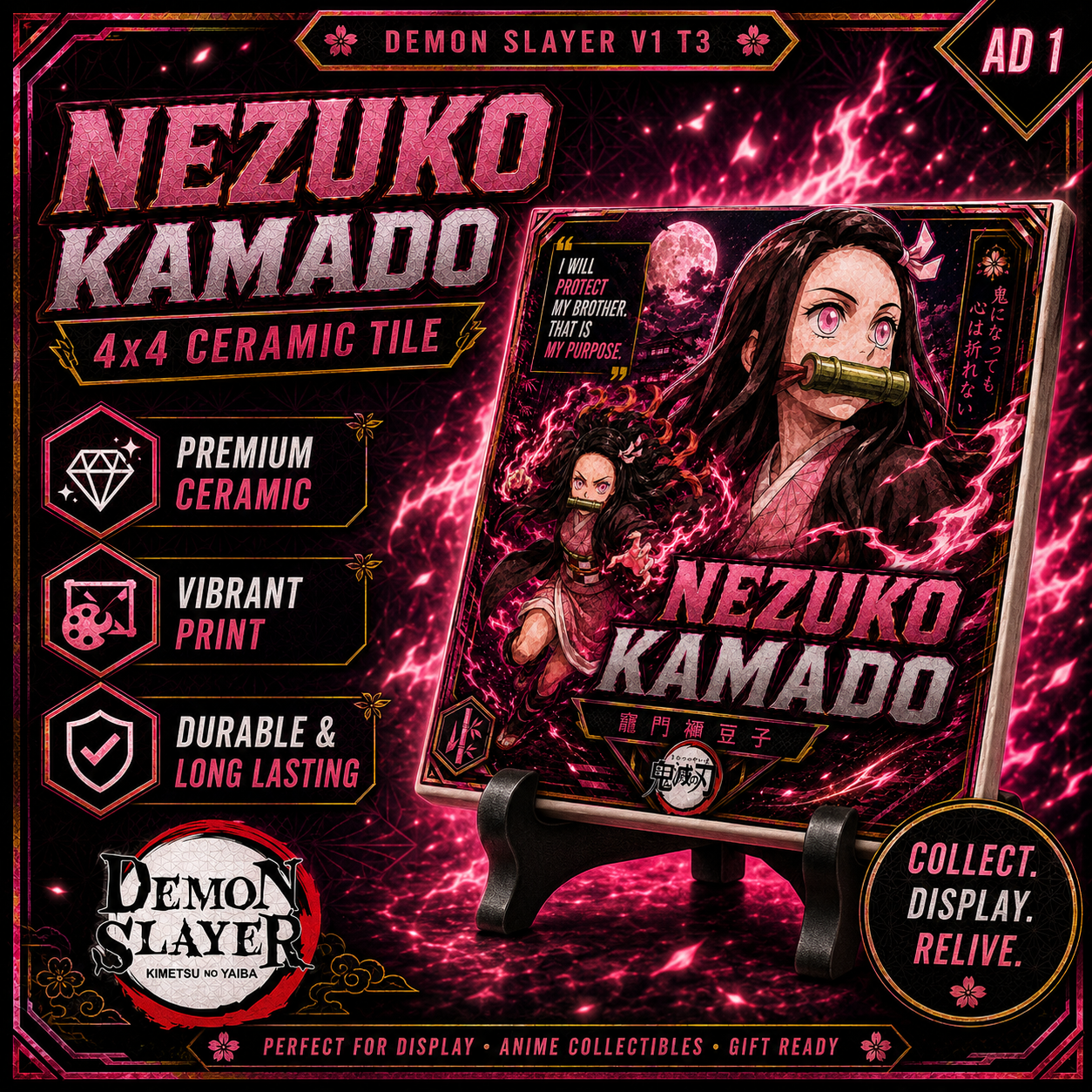 Slayer of Demons- Nezuku- 4x4 Tile