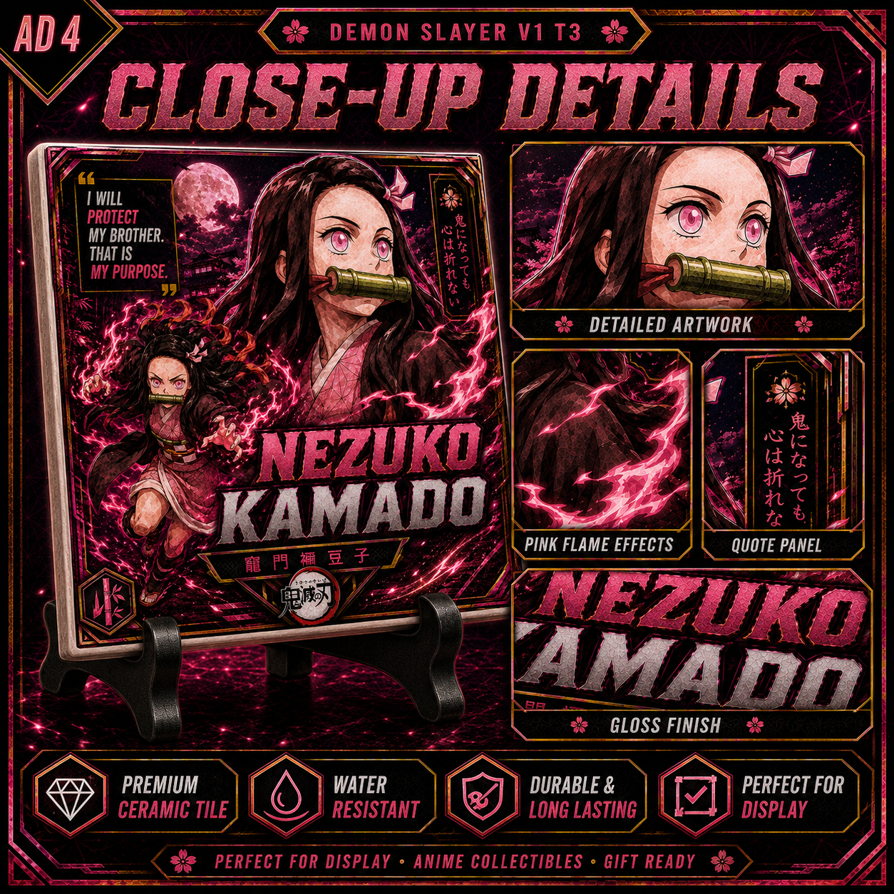 Slayer of Demons- Nezuku- 4x4 Tile
