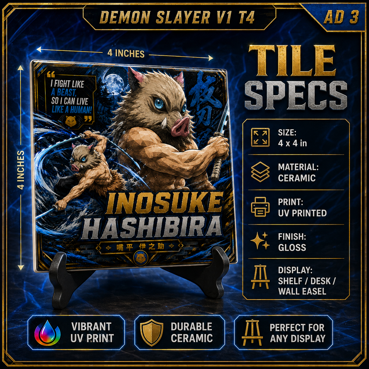 Slayer of Demons- Inosuke- 4x4 Tile