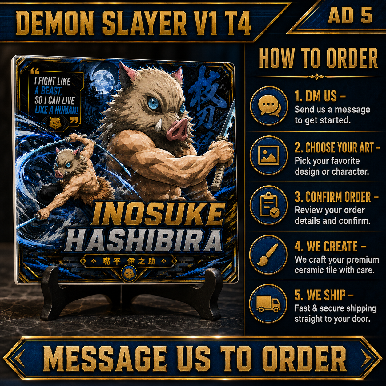 Slayer of Demons- Inosuke- 4x4 Tile