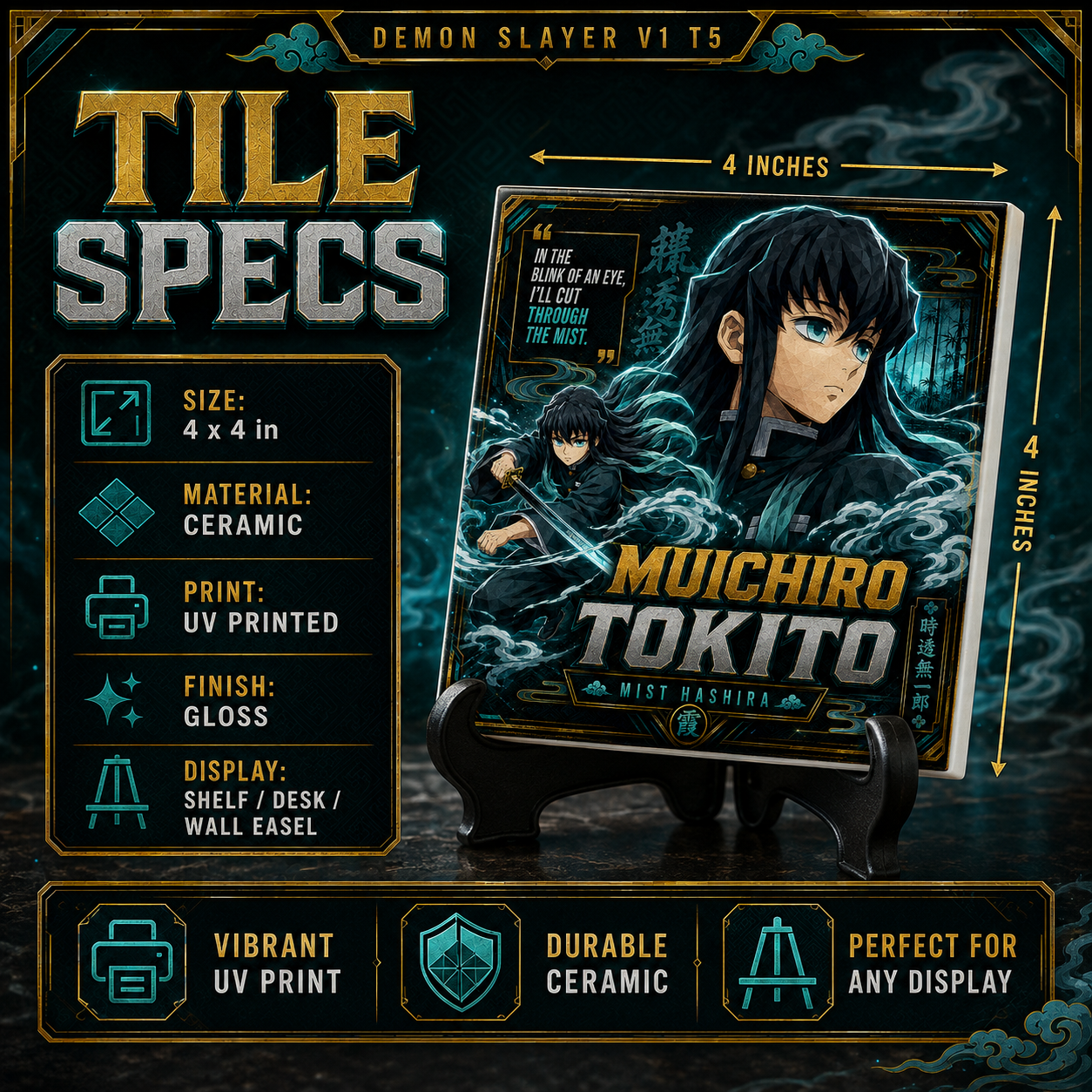 Slayer of Demons- Muichiro- 4x4 Tile