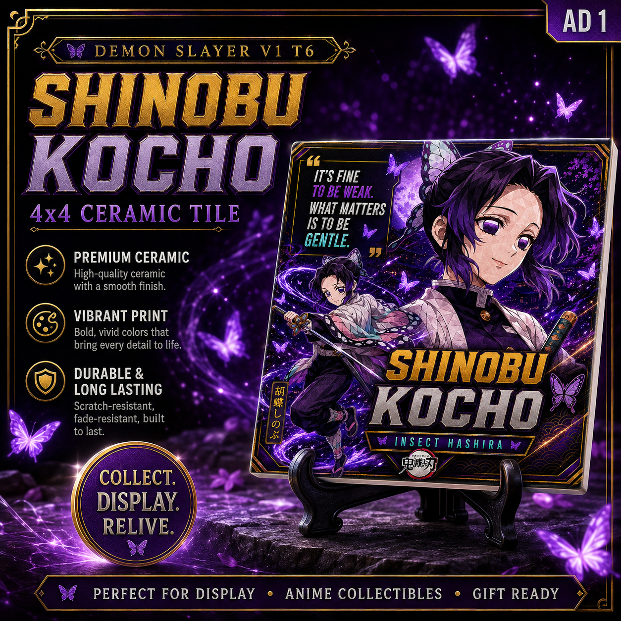 Slayer of Demons- Shinobu- 4x4 Tile