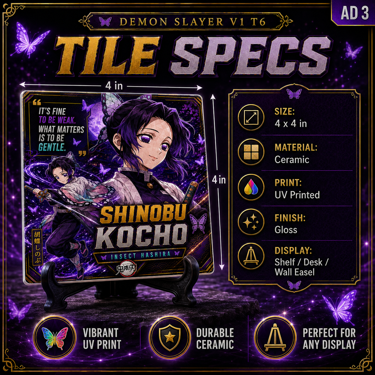 Slayer of Demons- Shinobu- 4x4 Tile
