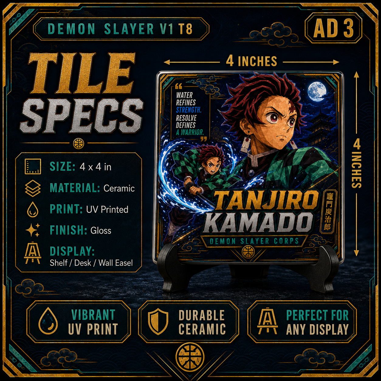 Slayer of Demons- Tanjiro- 4x4 Tile