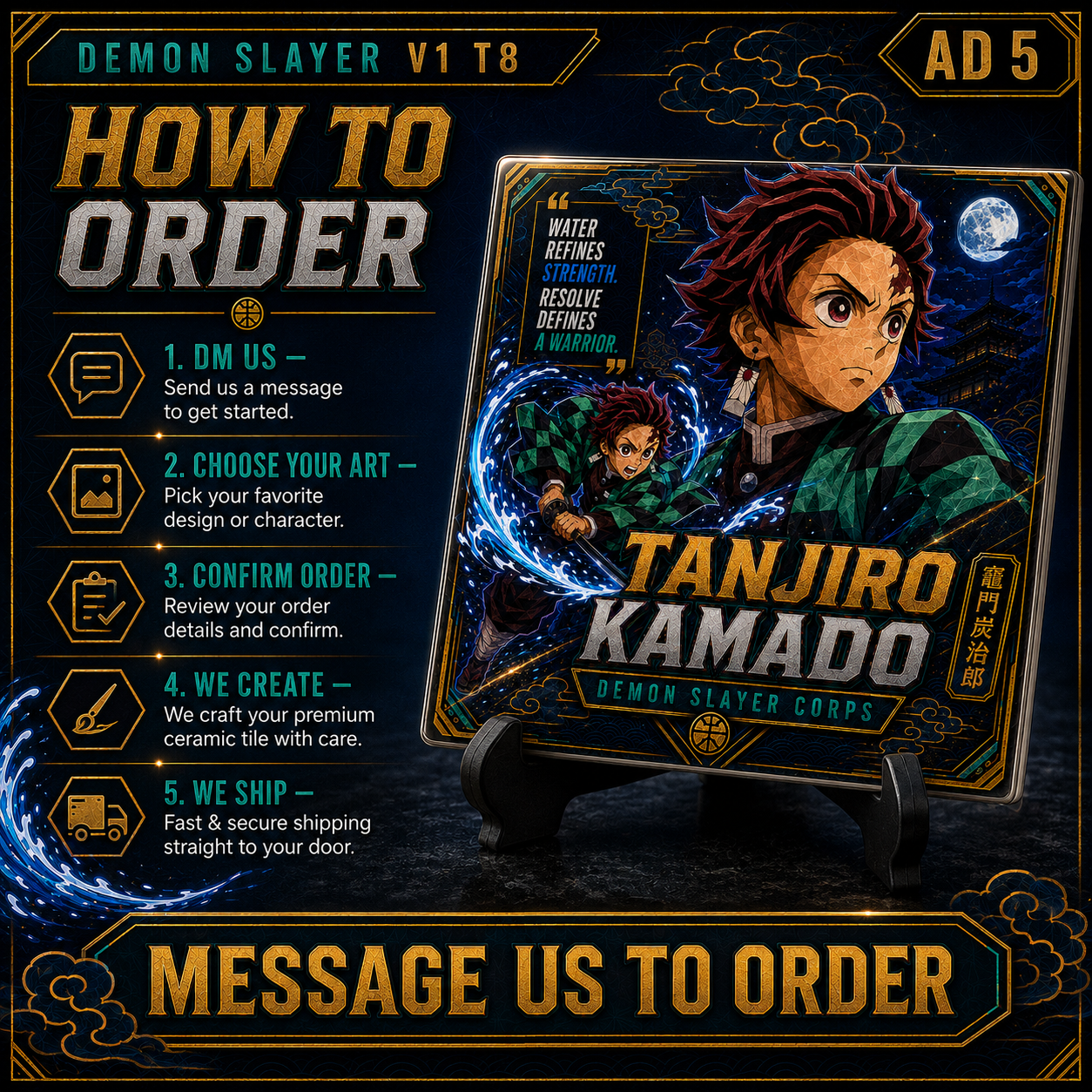 Slayer of Demons- Tanjiro- 4x4 Tile