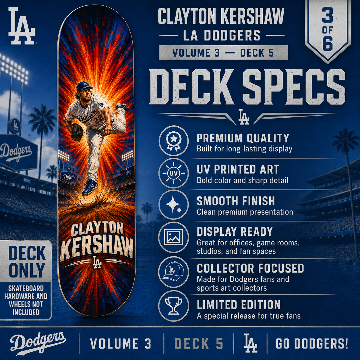 LA Baseball Kershaw Hero- Customized Skateboard