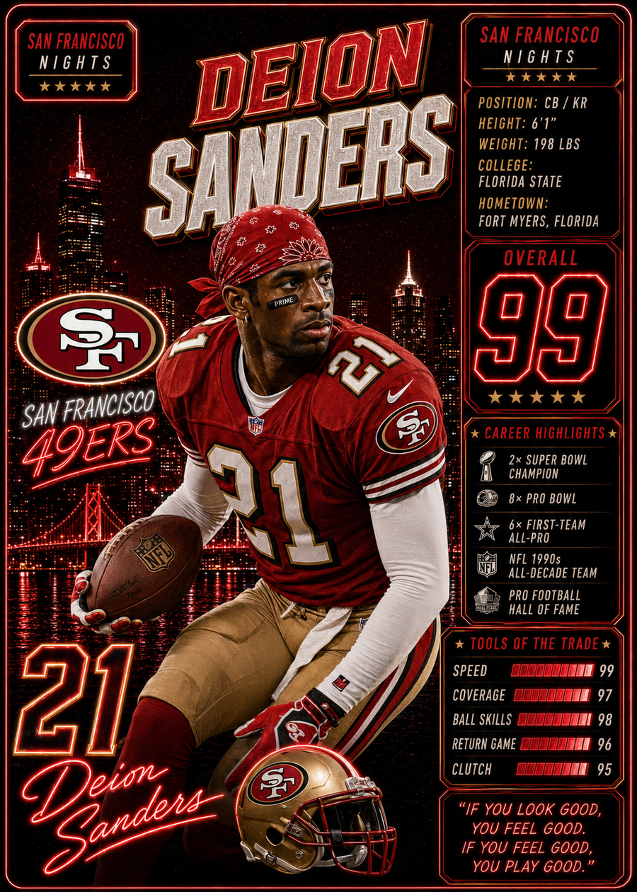 Deion Sanders — 4×4 Tile Art