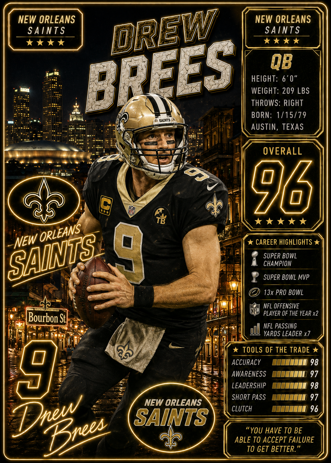 Drew Brees — 5×7 Canvas Art