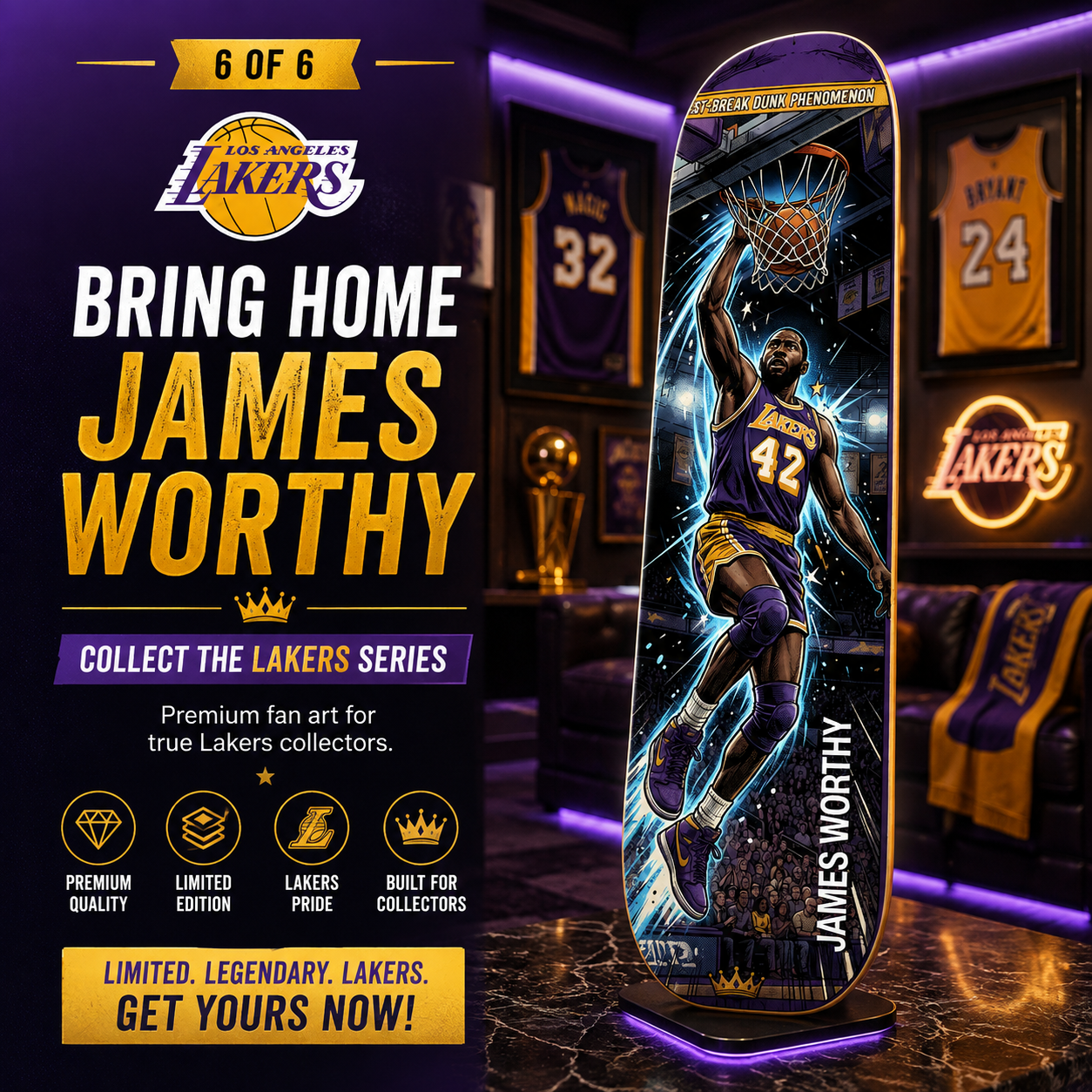 LA Basketball Mr Worthy- Customized Skateboard