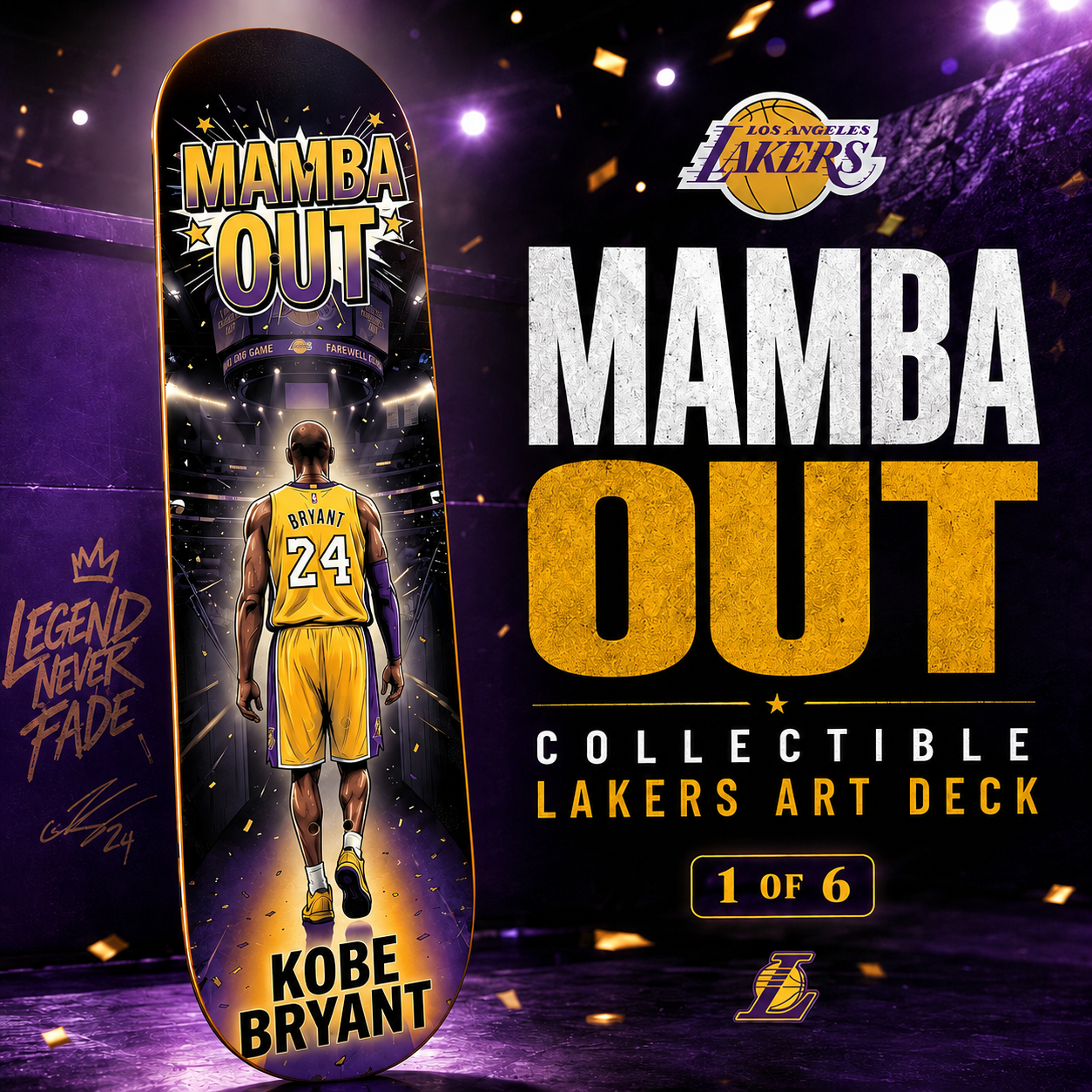 LA Basketball Out Mamba- Customized Skateboard