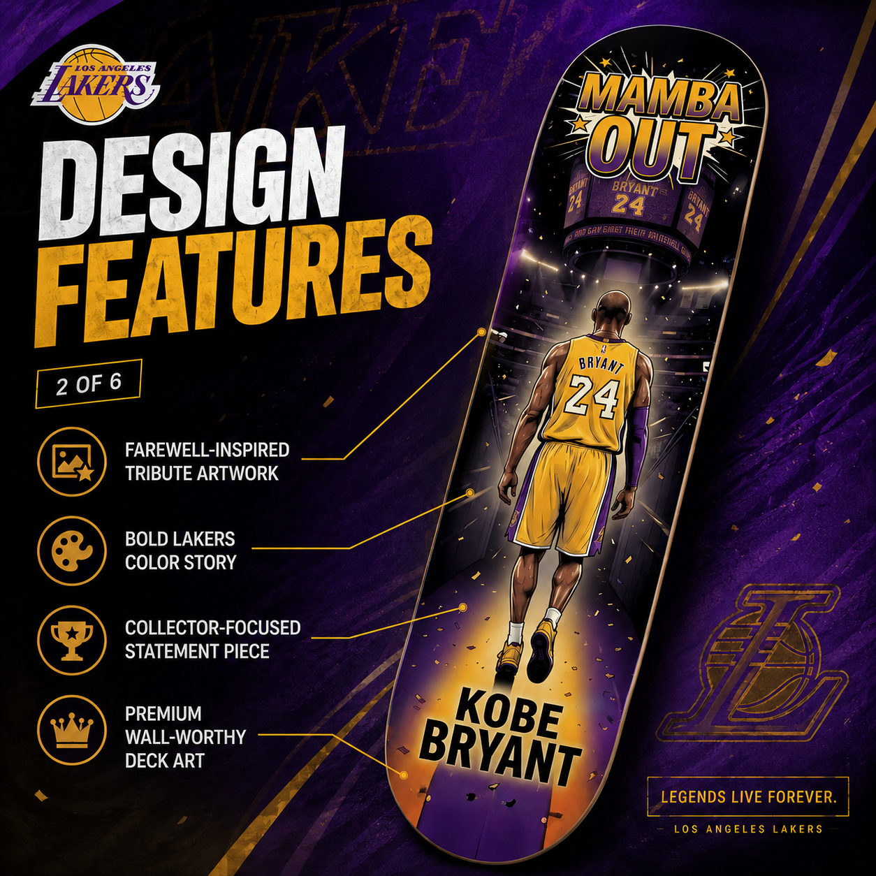 LA Basketball Out Mamba- Customized Skateboard