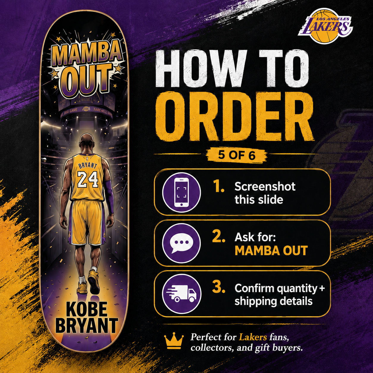 LA Basketball Out Mamba- Customized Skateboard