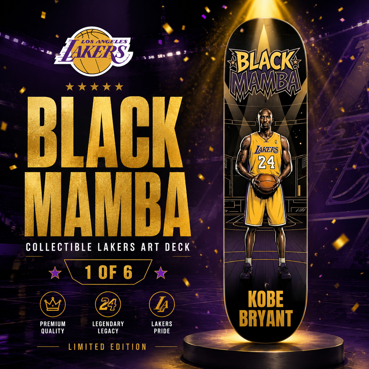 LA Basketball Mamba Black- Customized Skateboard
