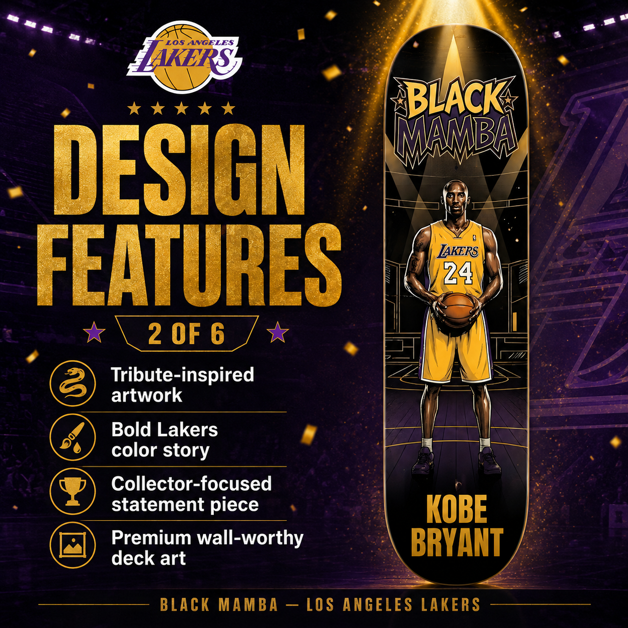 LA Basketball Mamba Black- Customized Skateboard