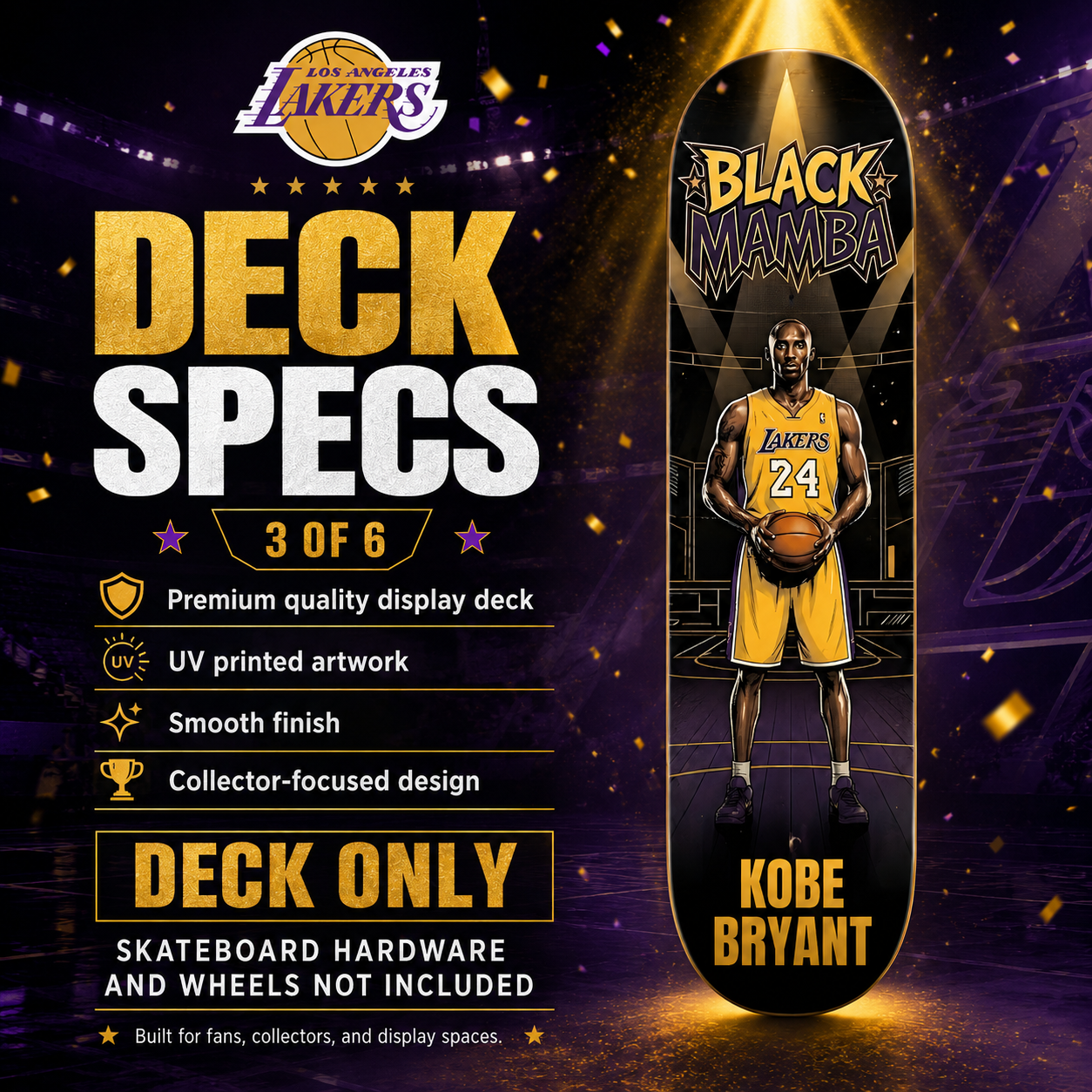 LA Basketball Mamba Black- Customized Skateboard