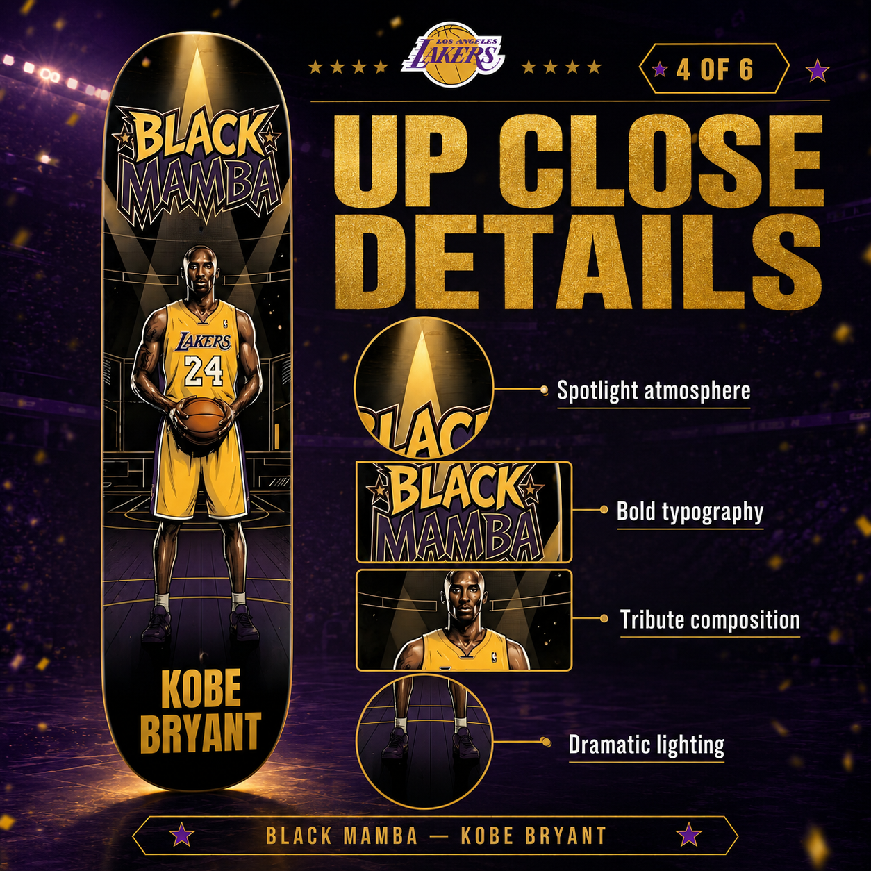 LA Basketball Mamba Black- Customized Skateboard
